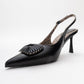Spera - Black Patterned Buckle Slingback Stiletto (Women)