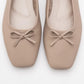 Sosa - Beige Genuine Leather Square-Toe Bow Ballet Flat (Women)
