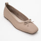 Sosa - Beige Genuine Leather Square-Toe Bow Ballet Flat (Women)