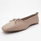 Sosa - Beige Genuine Leather Square-Toe Bow Ballet Flat (Women)