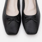 Sosa - Black Genuine Leather Square-Toe Bow Ballet Flat (Women)