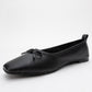 Sosa - Black Genuine Leather Square-Toe Bow Ballet Flat (Women)