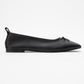 Sosa - Black Genuine Leather Square-Toe Bow Ballet Flat (Women)