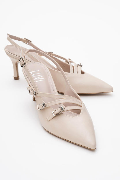 Magra Beige Pointed-Toe Slingback Stiletto