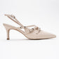 Magra Beige Cilt Pointed-Toe Slingback Stiletto (Women)