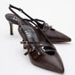 Magra Brown Cilt Pointed-Toe Slingback Stiletto (Women)