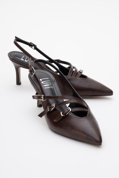 Magra Brown Pointed-Toe Slingback Stiletto