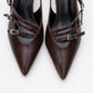 Magra Brown Cilt Pointed-Toe Slingback Stiletto (Women)