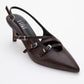 Magra Brown Cilt Pointed-Toe Slingback Stiletto (Women)