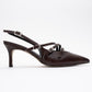 Magra Brown Cilt Pointed-Toe Slingback Stiletto (Women)