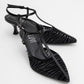Lare - Black Mesh Patterned Pointed-Toe Low Heel Shoe (Women)