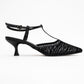 Lare - Black Mesh Patterned Pointed-Toe Low Heel Shoe (Women)