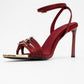Auro - Burgundy Satin Embellished Buckled High Heel Pump (Women)