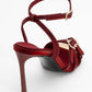Auro - Burgundy Satin Embellished Buckled High Heel Pump (Women)