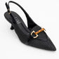 Osca - Black Pointed Toe Buckled Slingback Stiletto Pump (Women)