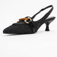Osca - Black Pointed Toe Buckled Slingback Stiletto Pump (Women)