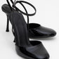 Blues - Black Patent Round Toe Ankle-Tie High Heel (Women)