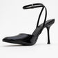 Blues - Black Patent Round Toe Ankle-Tie High Heel (Women)