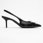 Lustre - Black Patent Buckle Pointed Toe Heeled Shoe (Women)