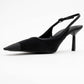 Alive - Black Satin Matte Toe Detail Heeled Shoe (Women)