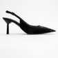 Alive - Black Satin Matte Toe Detail Heeled Shoe (Women)