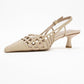 Heaven - Beige Knitted Open-Back Slingback Low Heel Shoe (Women)