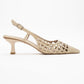 Heaven - Beige Knitted Open-Back Slingback Low Heel Shoe (Women)