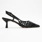 Heaven - Black Knitted Open-Back Slingback Low Heel Shoe (Women)