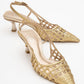 Heaven - Gold Knitted Open-Back Slingback Low Heel Shoe (Women)