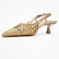 Heaven - Gold Knitted Open-Back Slingback Low Heel Shoe (Women)
