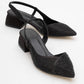 Sella - Black Jeweled Low Heel Shoe (Women)