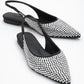 Ida - Black Silver Pointed Toe Slingback Ballerina Flat (Women)