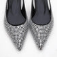 Ida - Black Silver Pointed Toe Slingback Ballerina Flat (Women)