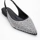 Ida - Black Silver Pointed Toe Slingback Ballerina Flat (Women)