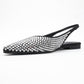 Ida - Black Silver Pointed Toe Slingback Ballerina Flat (Women)
