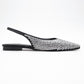 Ida - Black Silver Pointed Toe Slingback Ballerina Flat (Women)