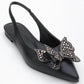 Oriol - Black Pointed Toe Open-Back Ballet Flat (Women)