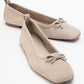 Sosa - Beige Suede Genuine Leather Square Toe Bow Ballet Flat (Women)
