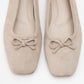 Sosa - Beige Suede Genuine Leather Square Toe Bow Ballet Flat (Women)