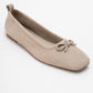 Sosa - Beige Suede Genuine Leather Square Toe Bow Ballet Flat (Women)