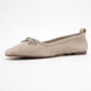 Sosa - Beige Suede Genuine Leather Square Toe Bow Ballet Flat (Women)