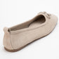 Sosa - Beige Suede Genuine Leather Square Toe Bow Ballet Flat (Women)