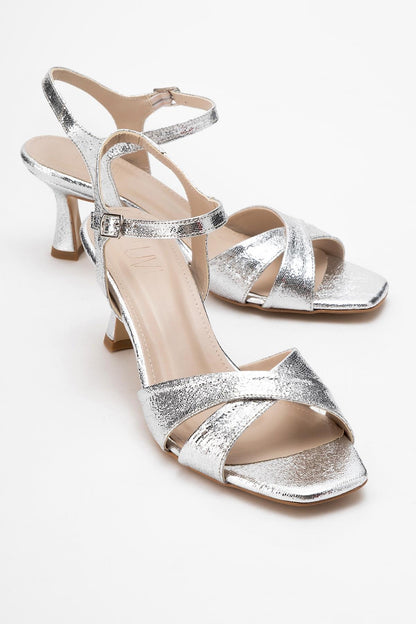 Melin Silver Glitter Cross-Strap Stiletto Heel