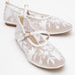 Juny White Mesh Floral Embroidery Ballet Flat (Women)