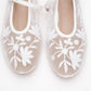 Juny White Mesh Floral Embroidery Ballet Flat (Women)