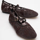 Juny Brown Mesh Floral Embroidery Ballet Flat (Women)