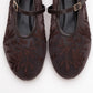 Juny Brown Mesh Floral Embroidery Ballet Flat (Women)
