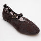 Juny Brown Mesh Floral Embroidery Ballet Flat (Women)
