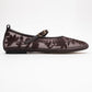 Juny Brown Mesh Floral Embroidery Ballet Flat (Women)