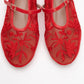 Juny Red Mesh Floral Embroidery Ballet Flat (Women)